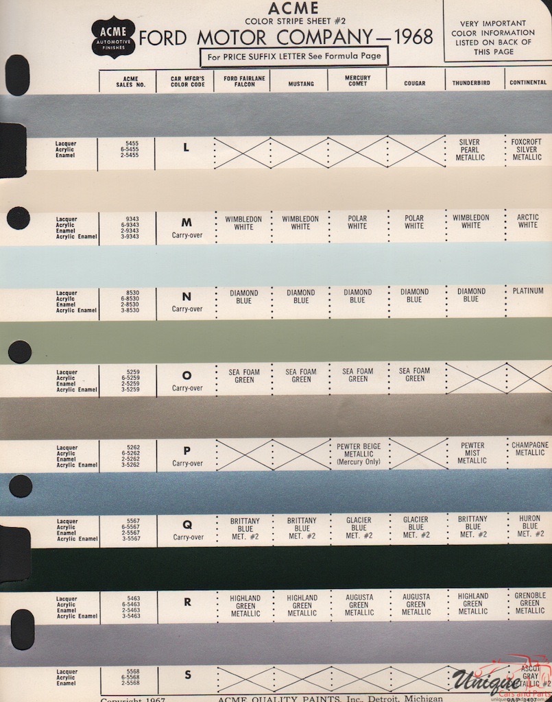 1968 Ford Paint Charts Acme 2